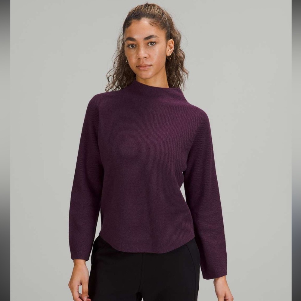 Lululemon Boxy Cotton-Blend Ribbed Mock Neck Sweater in Vintage Plum XL​​